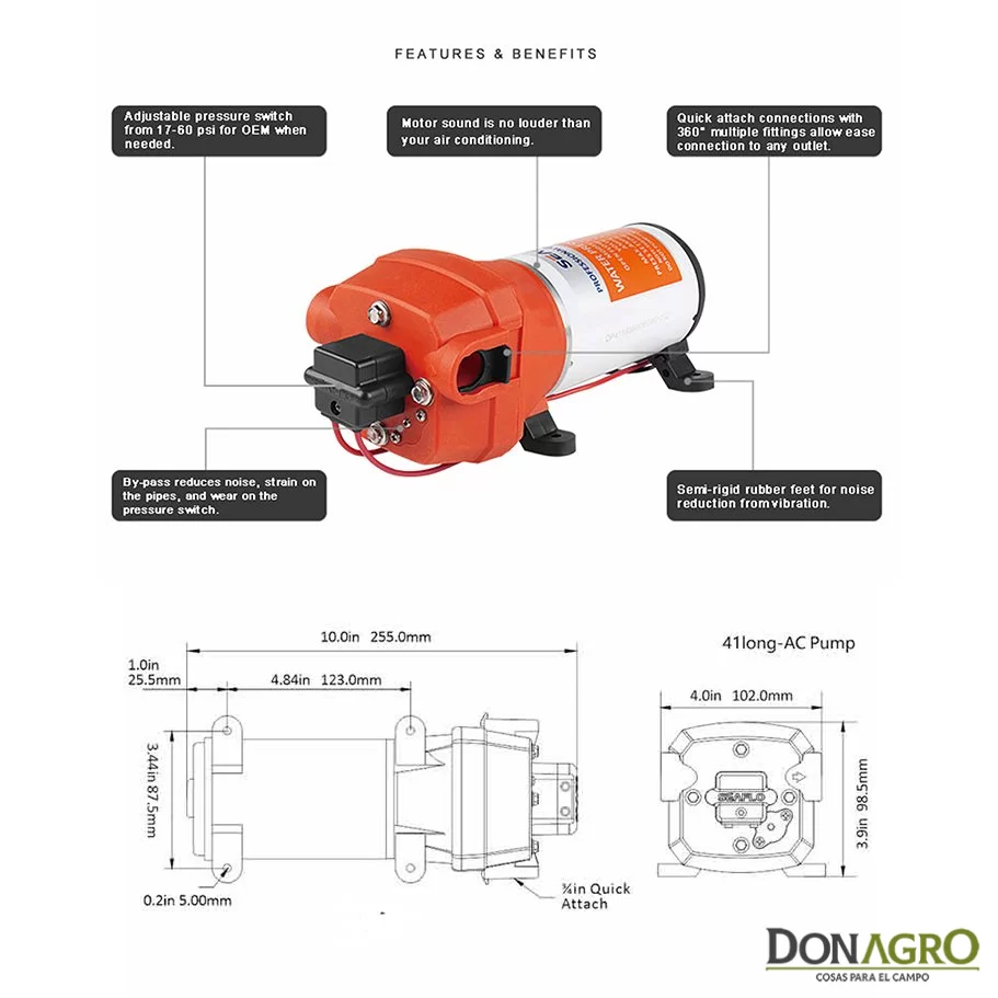 Bomba Presurizadora 12v 17 LPM 40 PSI Automatica SeaFlo